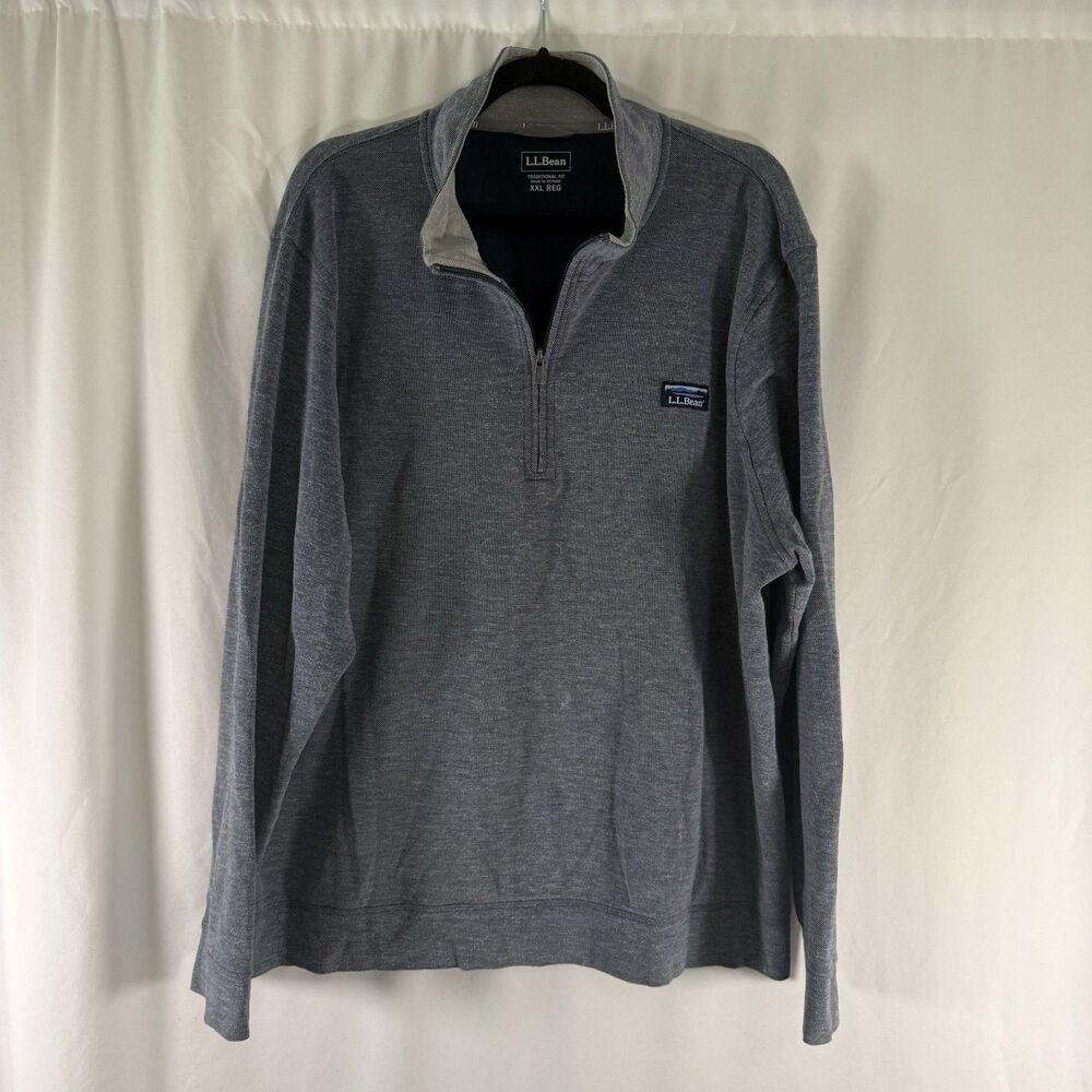 LL Bean Sweater Men's XXL Blue 1/4 Zip Pullover Traditional Fit Cotton Blend